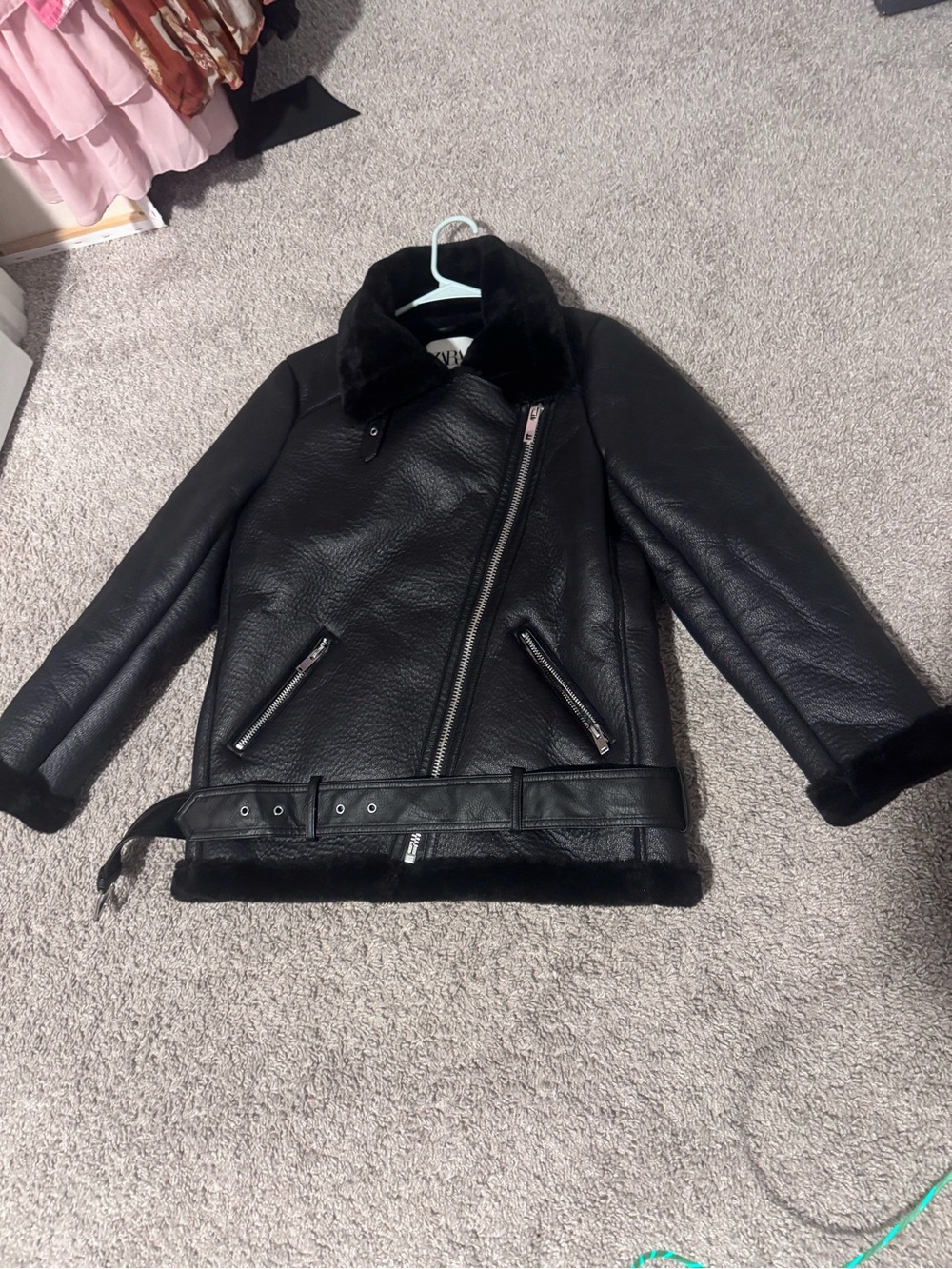 ZARA Double Faced Faux Shearling Aviator Biker jacket